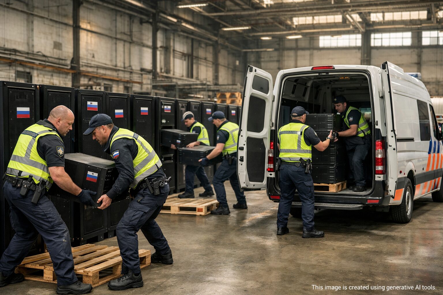 Dutch officers load Russian-flagged black servers into a police van — Dutch seize 800 servers; small AI disclaimer
