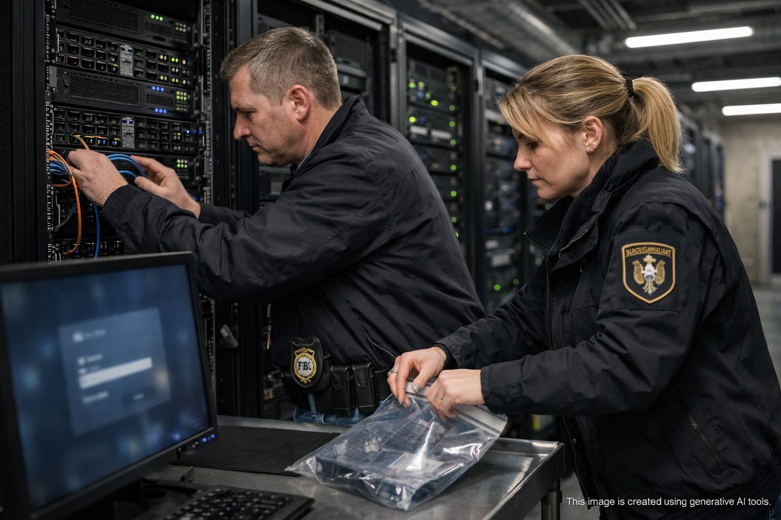 Kratos phishing network dismantled: FBI and BKA agents seize servers; monitor reads "Kratos Phishing Platform"